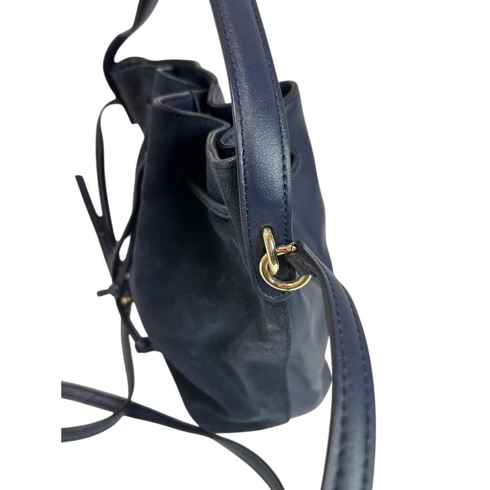 Talbots Blue Suede Drawstring Bucket Bag Purse Top Handle and Strap - Picture 3 of 13